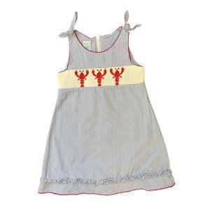 Vive La Fete 4 4T Ragsland Smocked Dress Seersucker Lobster Blue Gingham White